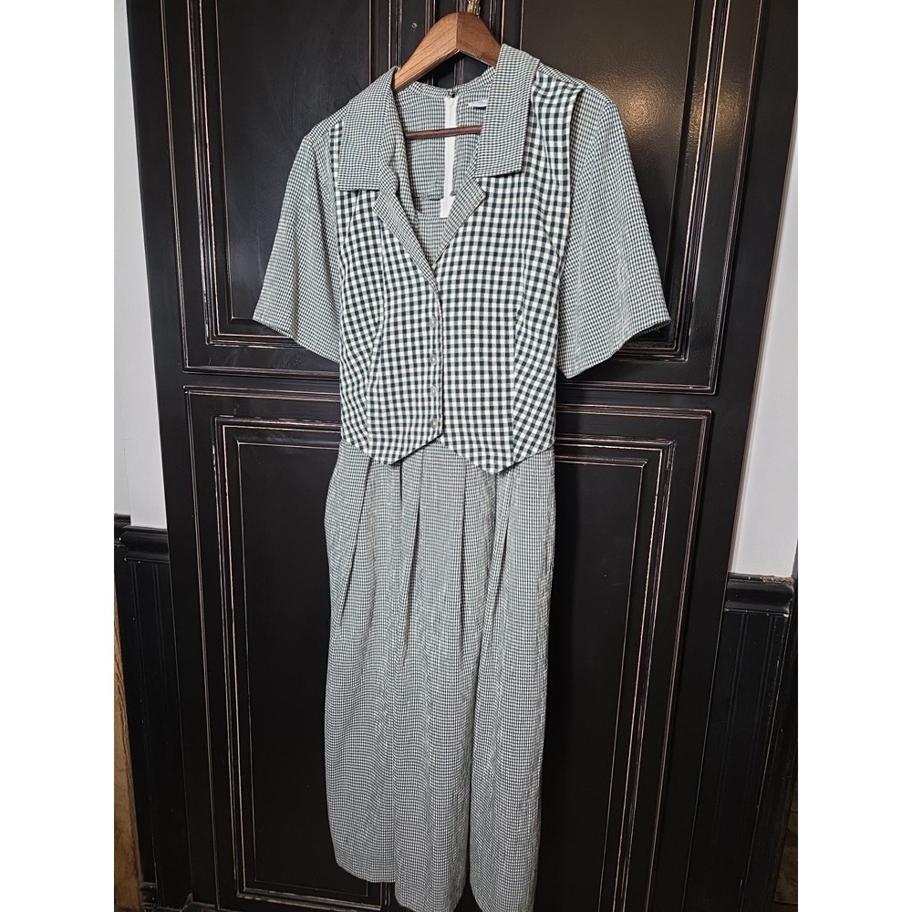 vintage lady dorby dress Green Gingham,  Granny Core,  Cottage Core, Pockets